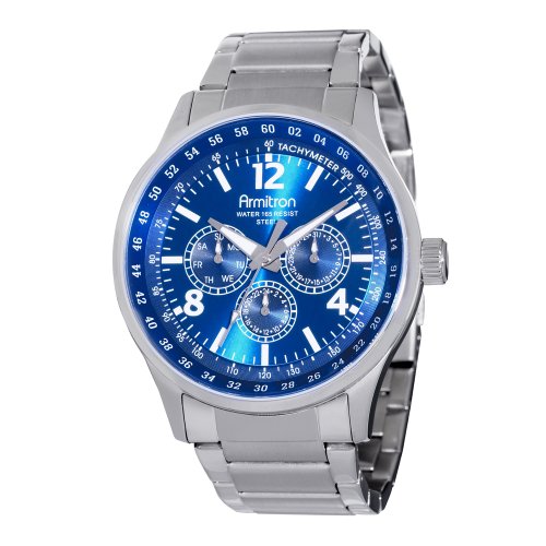 51li471Q5HL Armitron Mens 204676BLSV Stainless Steel Multi Function Blue Textured Dial Sport Watch