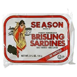 Season Brisling Sardines in Water, 3.75-Ounce Tins (Pack of 6)