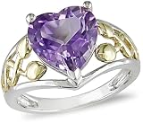 10K Gold Sterling Silver Heart Amethyst Ring