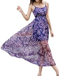 Sexy Floral Print Backless Chiffon Elasticized   Waistline Maxi Dress 