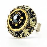 Ayala Bar Fabrics Ring - Hip Collection in Antique Gold and Black - Thin Band #8061A AYR OLR