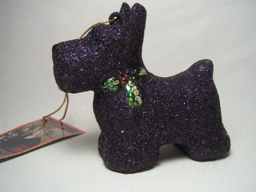 Margaret Cobane Holly Berry Scottie Dog Hand Blown Glass Christmas Ornament
