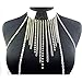 FM FM42 Silver-Tone Women Multi Crystal Tassels Harness Body Chain with Choker Collar Necklace BC1012