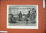 1875 Antique Print Girls Weaving Sarango Java People java