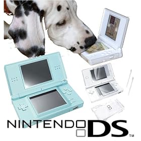 Nintendo DS Lite Ice Blue + Nintendogs Dalmatian Game & Free Crystal Protector Accessory Pack