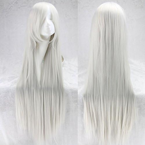 HOTGEE(TM) 40" Anime Long Black Straight Cosplay Wig Long Straight Hair Costume Play Party Full Wig (Silvery white)