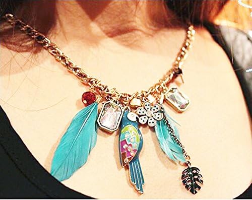Fashion Gold Plated Multielement Parrot Feathers Long Pendant Necklace Jewelry for Lady Women