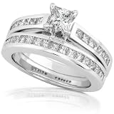 1 1/2ctw Princess Cut Diamond Wedding Rings Set in 14kt White Gold