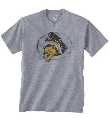 DirtyRagz Men's Shark Eating Kitten Cat T-Shirt