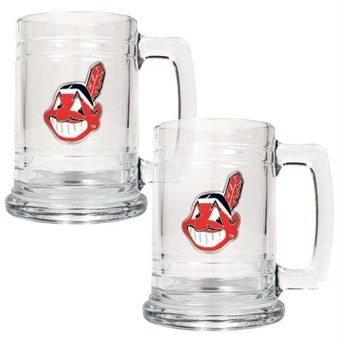 MLB Cleveland Indians Two Piece 15-Ounce Glass Tankard Set- Primary Logo