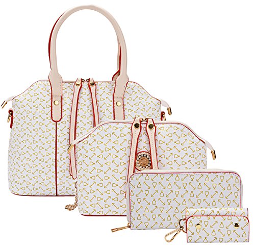 Women 4Pcs Handbags Set Elegant Zipper PU Business Shoulder Handbags Beige