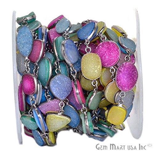 One Foot Beautiful Multi Color, 10-15mm Black Plated Bezel Druzy Continuous Connector Chain by foot. (BPMD-20005)