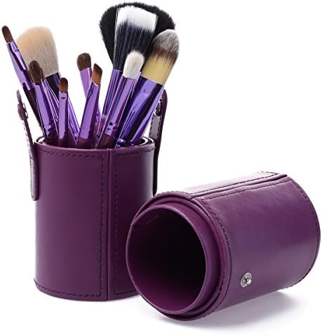Sarasweet Cosmetic Makeup Brush Brushes Set Kit - With Makeup Brush Vegan Leather Case Holder - Leather Carrying Case 12 Professional Quality Brushes (Pruple)