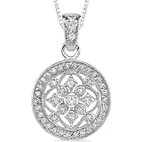 Vintage Flair: Sterling Silver Vintage Style Medallion Pendant Necklace with CZ Diamond