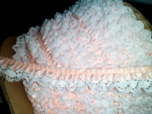 Lace Ruffle 3/8" Satin on 1/2" lace Peach/White 4 Yards. Non-elastic, washable
