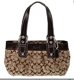 Coach Signature Soho Large Pleated Tote Handbag Khaki/Mahogany 13742