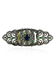 18kt Yellow Gold Diamond Pave Gemstone Knuckle Ring Silver Party Jewelry