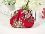 New Anna Sui Red Vintage Floral Victoria Style Round Shape Double Pockets Coin Purse Wristlet Mini Bag Holiday Birthday Gift