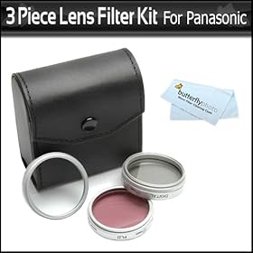 Multi-Coated 3 Piece 37mm Lens Filter Kit (UV-CPL-FLD) Includes Pouch For Filters + MicroFiber Cleaning Cloth For Panasonic SDR-H90 SDR-H80 SDR-S25 SDR-S26 HDD Hard Drive Camcorder
