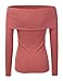 Doublju Womens Long Sleeve Ribbed Foldover Off The Shoulder Top