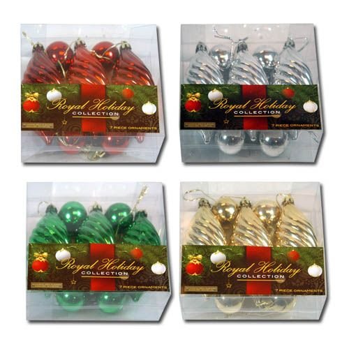 Shatterproof Finial Christmas Ornaments 7pk with 30mm Balls (Silver)