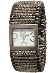 Geneva Womens Silver Fancy Safety Pin Stretch Bracelet Watch