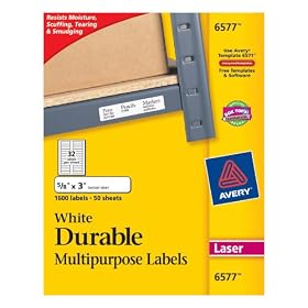 Avery Permanent I.D Labels for Laser Printers, White, 0.625 x 3-Inches, Pack of 1600 (6577) by 