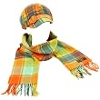 Ladies Winter Plaid Adjustable Newsboy Cap Hat Softer Cashmere Scarf Set Citrus