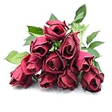 Kingdetector 暗紅色 高品質 ローズ バラの蕾 造花 ブーケ インテリア 本物 きれい 結婚式 お祝い (24pcs)