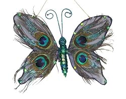 Exotic Regal Peacock Butterfly Feather Clip-On Christmas Ornament 9"
