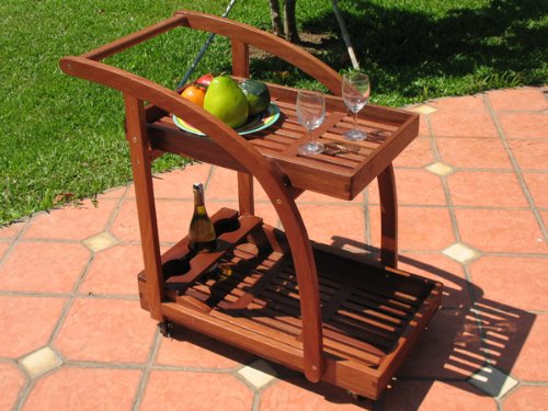 Premium Outdoor Wood Patio Beverage Trolley Cart