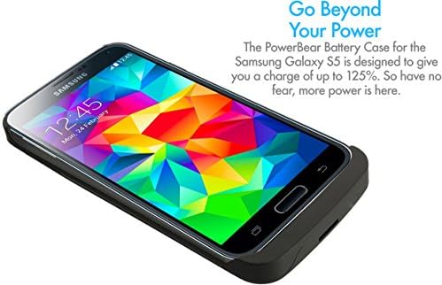 PowerBear® Samsung Galaxy S5 Rechargeable Battery Case - Black (Up to 125% More Battery Power) FREE Screen Protector Included