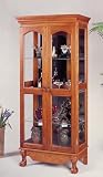 Double door solid oak curio cabinet with glass doors and shelves