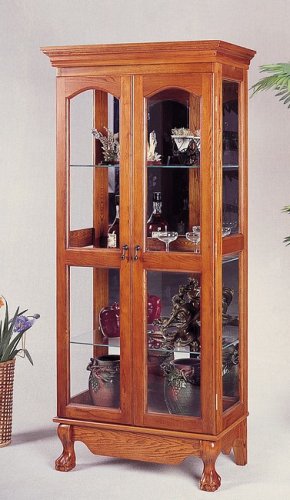 Queen Anne Style Double Door Solid Oak Wood Curio China Cabinet