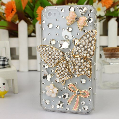 3D Crystal iPhone Case for AT&T Verizon Sprint Apple iPhone 4/4S Pearl Butterfly
