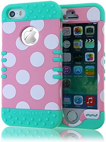 Apple iPhone 5/iPhone 5s case, Hybrid Rocker Series, 2 in 1 Soft&amp;Hard Rubber Hybrid Rocker CaseFor iPhone 5&amp; iPhone 5s (Polka Dots Pink/Mint Blue)