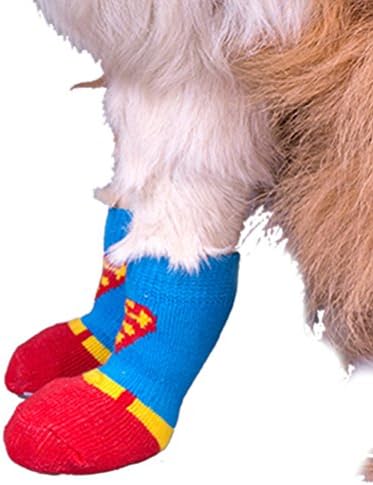 SHANWA Superman Anti-skid Pet Socks Dogs and Cats Generic Medium 4 Pcs 2.95"x1.18"x2.95"