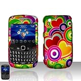 PURPLE GREEN RED MULTI RAINBOW HEART RUBBERIZED SNAP ON HARD SKIN SHELL PROTECTOR COVER CASE FOR BLACKBERRY CURVE 8520 8530 + BELT CLIP