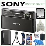 Sony Cyber-Shot DSC-TX100V/B 16.2MP Digital Camera with 3D Sweep Panorama in Black + 8GB Accessory Kit