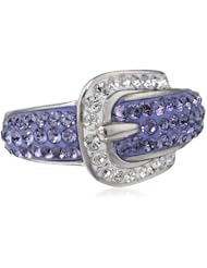 Carnevale Sterling Silver Buckle Shape Purple and White Swarovski Elements Ring