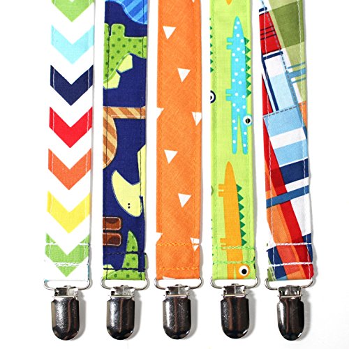 Dino Boys Pacifier Clip Set - 5 Pack - Bug Hug Pacifier Clip, Best Pacifier Holder for Teething Ring, Soothie Pacifiers, Toys - Perfect Shower Gift