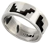 3/8 (9 mm) Sterling Silver Hand Made Ring with Aztec Design
