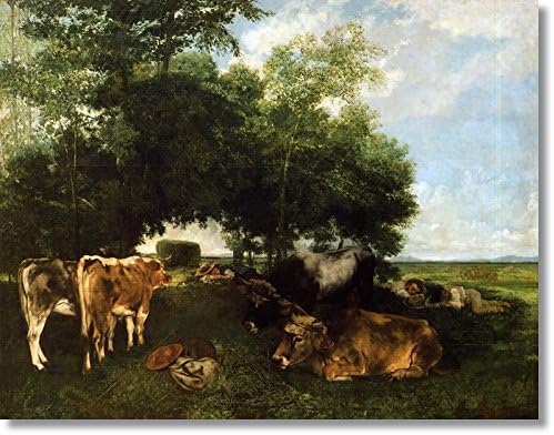 Blossoming art The Rest During the Harvest Season aka Mountains of the Doubs by Gustave Courbet Hand Made Reproduction on Canvas(60 inch * 47 inch ,Framed)