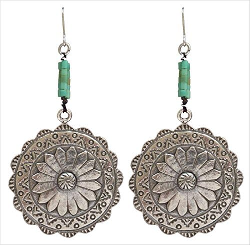 Angel Ranch Silver Turquoise Round Flower Dangle Earrings E109rw