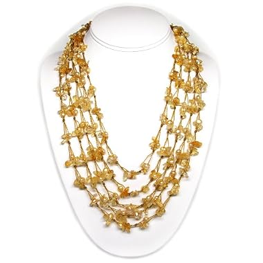 HinsonGayle Artisan Collection "Daphne" Handwoven Five-Strand Natural Citrine and Cultured Pearl Necklace