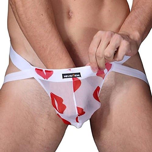Ever Sexy Men's Sexy Fashion lips Pattern See-Through Jock G-String Underwear