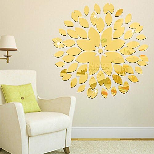 3D Crystal Stereo Rounded Petals Mirror Wall Stickes Removable DIY Home Decor ZDLin (Gold)