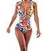 Ninimour- Women's Colorful Swimsuit Crossover Deep V-neck Swimwear Bathing Suit