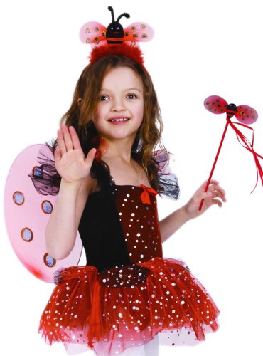 POPATU - Ladybug Costume with Wing, Wand, Headband, size 4 - 6 years