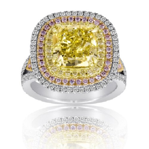 6.15 CT Fancy Yellow and Pink Diamond Diamond Ring (FYCU 4.02ct, RD 0.67ct, Pink 0.57ct, FYRD 0.89ct)